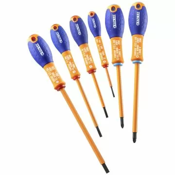 JEU DE 6 TOURNEVIS ISOLES FENTE/PZ | E160911